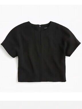 J. Crew 365 Cropped Short Cap-Sleeve Top Crepe Black Women's Size 6 Keyhole EUC